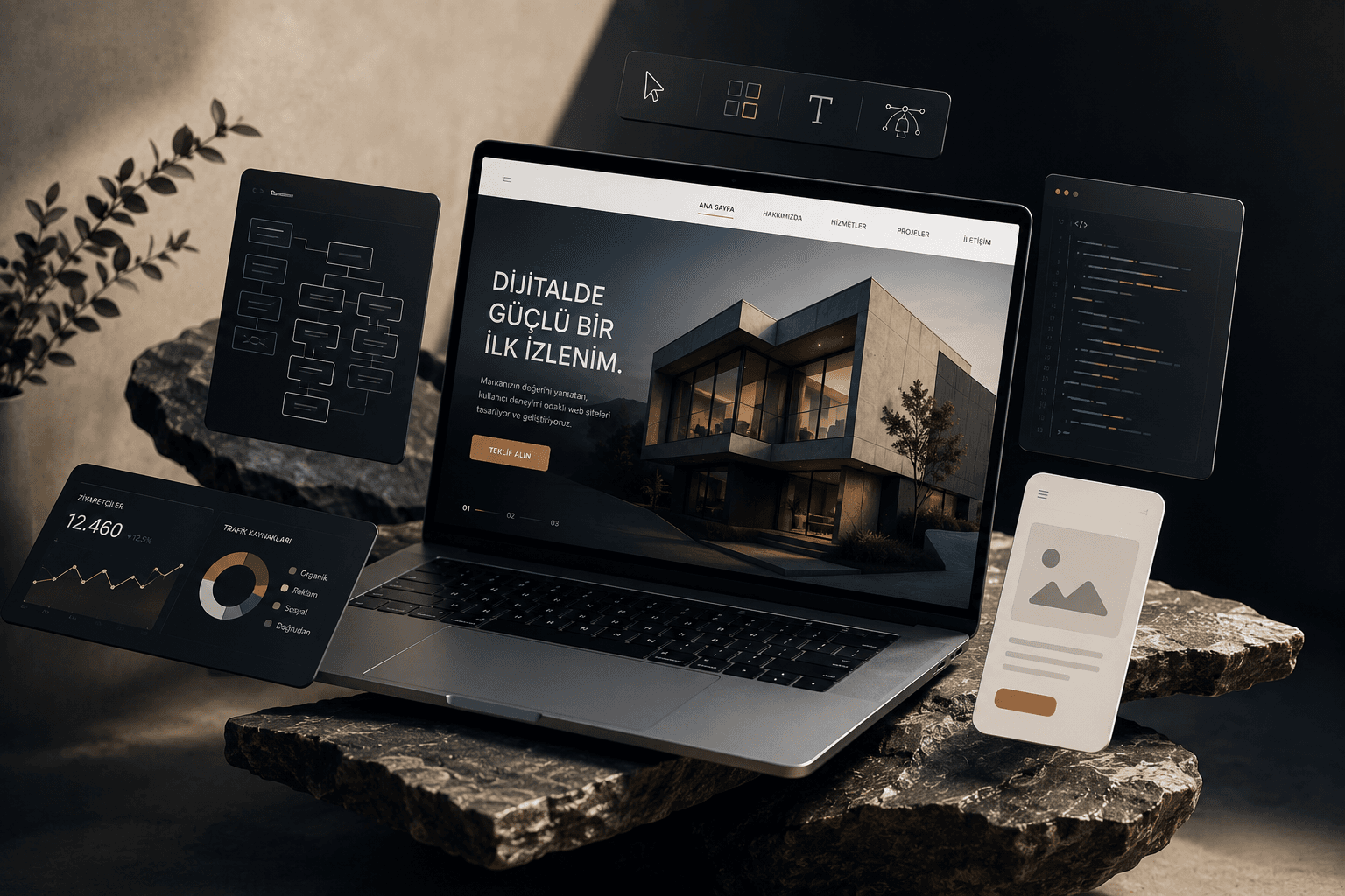Masaüstü ve mobilde tamamlanmış bir kurumsal web sitesi tasarımının sunumu