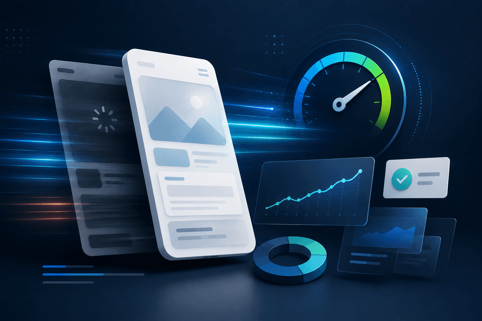 Yavaş açılan bir web sitesinin hız göstergesi ve performans grafiği